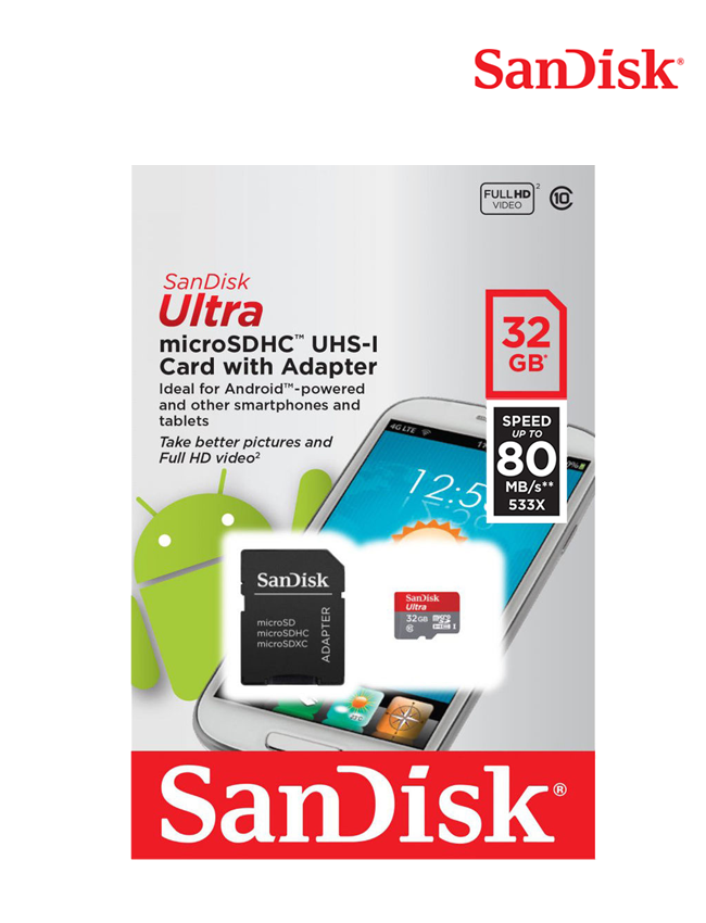 Sandisk Ultra MicroSDHC 32GB - 80MB/S